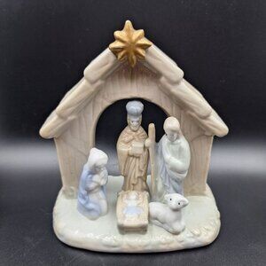 Ceramic Nativity Scene Star Sheep Lamb Baby Jesus Religious Holiday Birth Savior